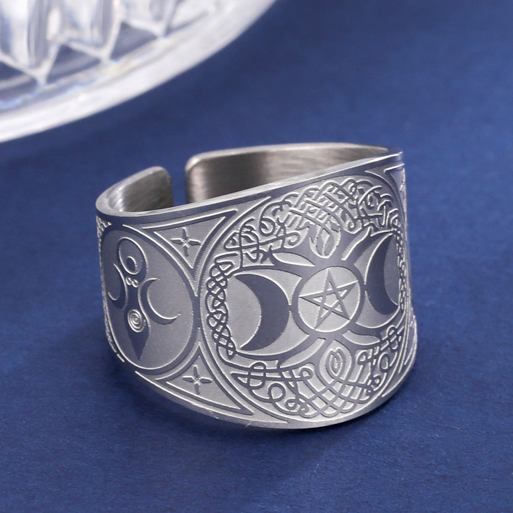 Anillo de tetragrammatón con pentagrama de brujería, anillo de dedo con pentáculo de acero inoxidable para hombres, amuleto de protección de energía antigua, joyería: 9 / Verde fluorescente