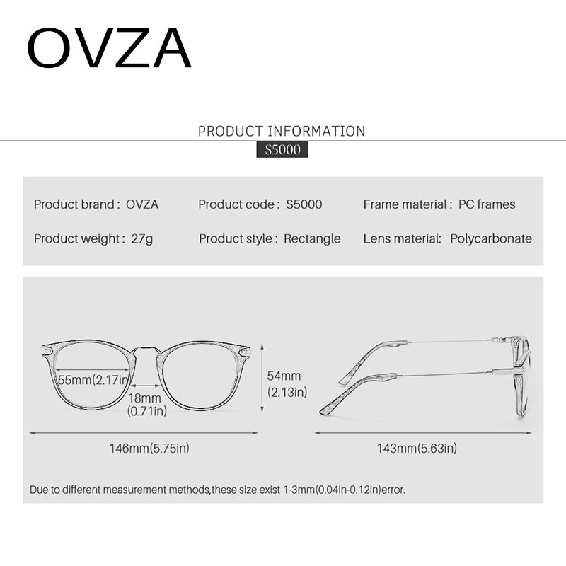 Ovza tvillingbjelker store briller med gjennomsiktige briller kvinners sorte rammer briller menn  s5000