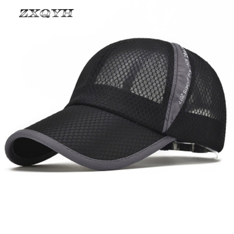 Zxqyh sommar vandring keps mesh berg camping sport hatt kvinnor baseball snapback svarta män kepsar löpning vandring fiske hatt kepsar