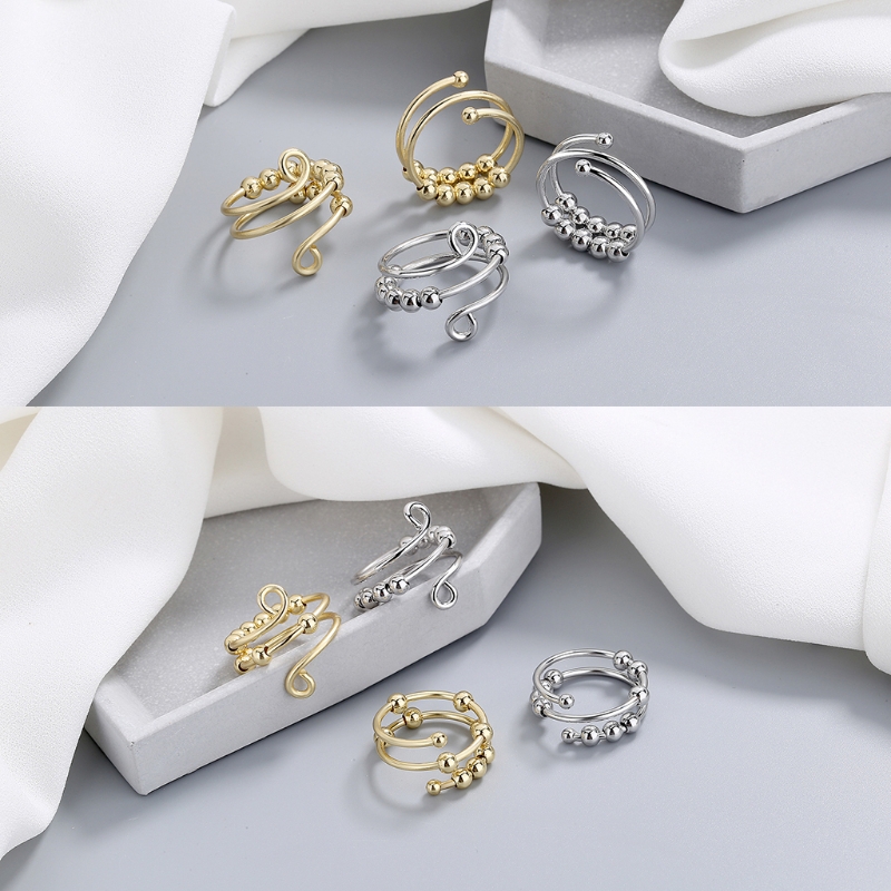 Open Double Layer Adjustable Decompression Color Retention Stress Anxiety Ring Fidget Spinner Beads Ring Worry Ring
