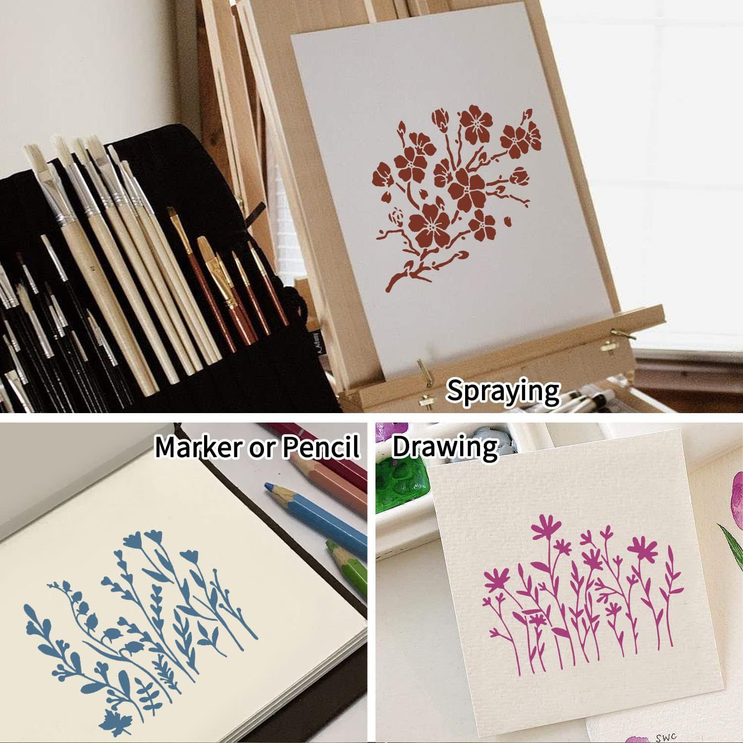 Vårblommor växter stenciler gör-det-själv lager vägg scrapbook färgläggning prägling dekoration graffiti målning mall återanvändbar