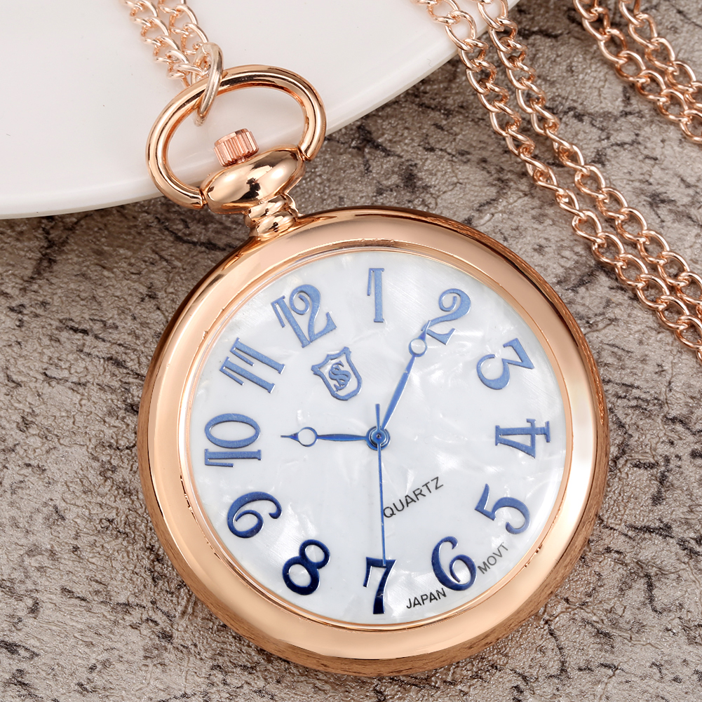 Girls Golden Style Pocket Watch Fashionable Colorful Flowers Pendant Watch Shell Chain Birthday Reloj De Bolsillo