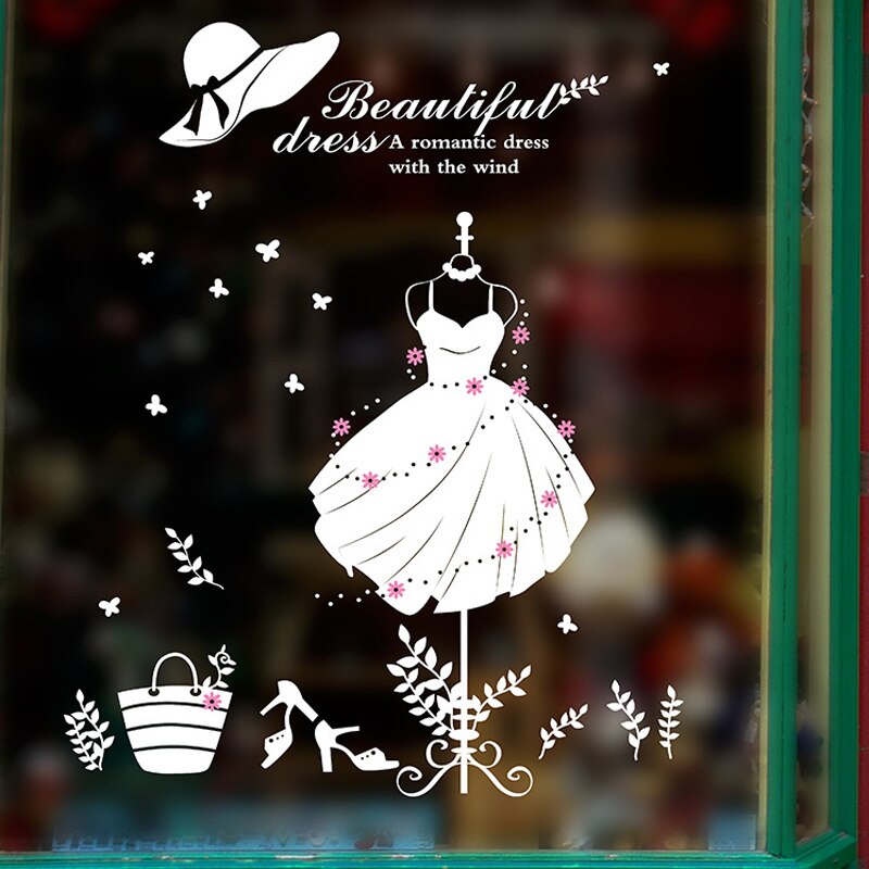 Clothing Store Showcase Window Glass Decoration Stickers White Dress Black Coat Rack Wall Decals Removable Dressing Room Posters