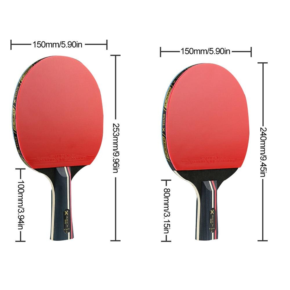 Dupla face longa alça curta raquete de tênis de mesa profissional raquete de ping pong 1 par de raquetes 3 bolas conjunto