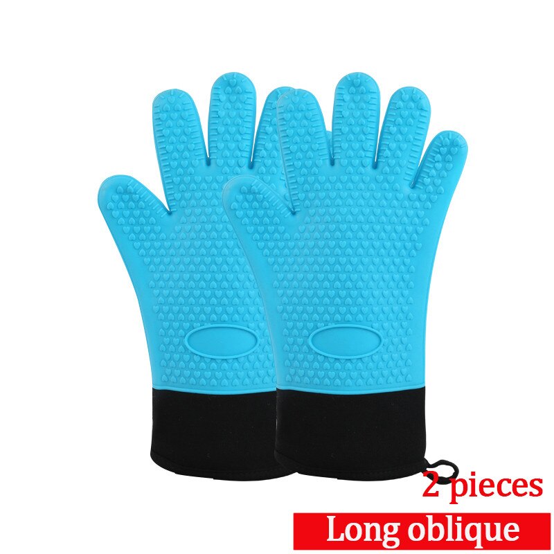Heat Resistant Silicone Kitchen Gloves Oven Mitts Thicker Silicone Cooking Glove Microwave Oven Kitchen Gloves Baking Tools: 2pcs Blue