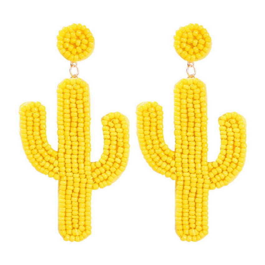 Boucles D'oreilles Pendantes Perles Jaune Cactus - Style Bohème Et Moderne