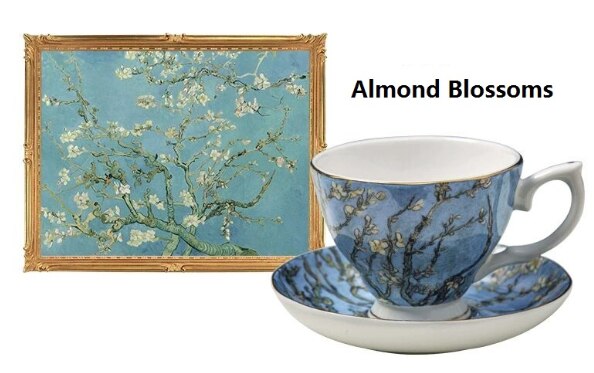 Van Gogh Coffee Cups The Starry Night Art Painting Tea cup Coffe Mugs Bone China Mug Tea Cups and Saucers Set Sunflowers: Almond blossoms