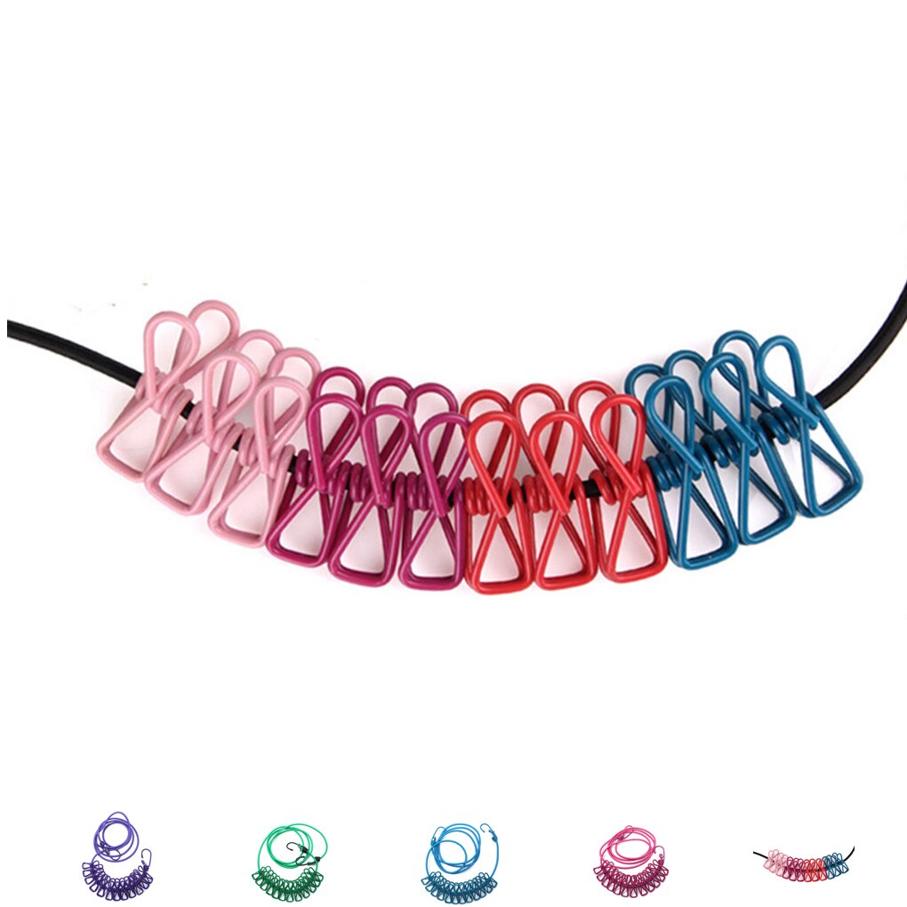 PP Roestvrij staal Draagbare Elastische Kamp Tent Wassen Kleding Lijn Touw Met 12 Doek Pinnen Clips