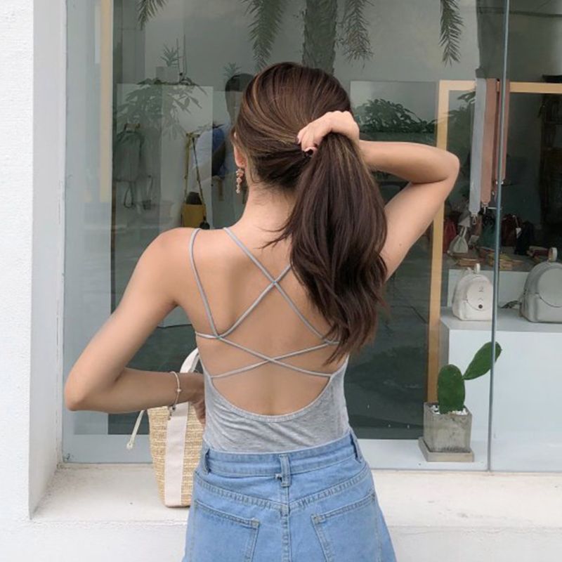 Gravidwomens sommer cross strappy bandage backless crop top solid color slim fit backless camisole basic night party vest