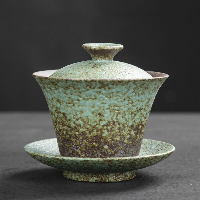 Retro Pottery Gaiwan Teacup Handmade Ceramics Tea Bowl Household Teaware Travel Drinkware Personal Cup Chinese Tea Ceremony: A