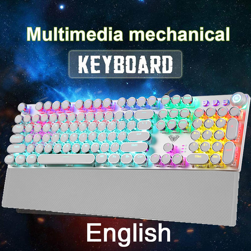 AULA Mechanical Keyboard Blue/ Black/Red/Brown Switch Gaming Keyboards for Tablet Desktop ADD Russian Spanish Korean Hebrew: Gilt / blue switch