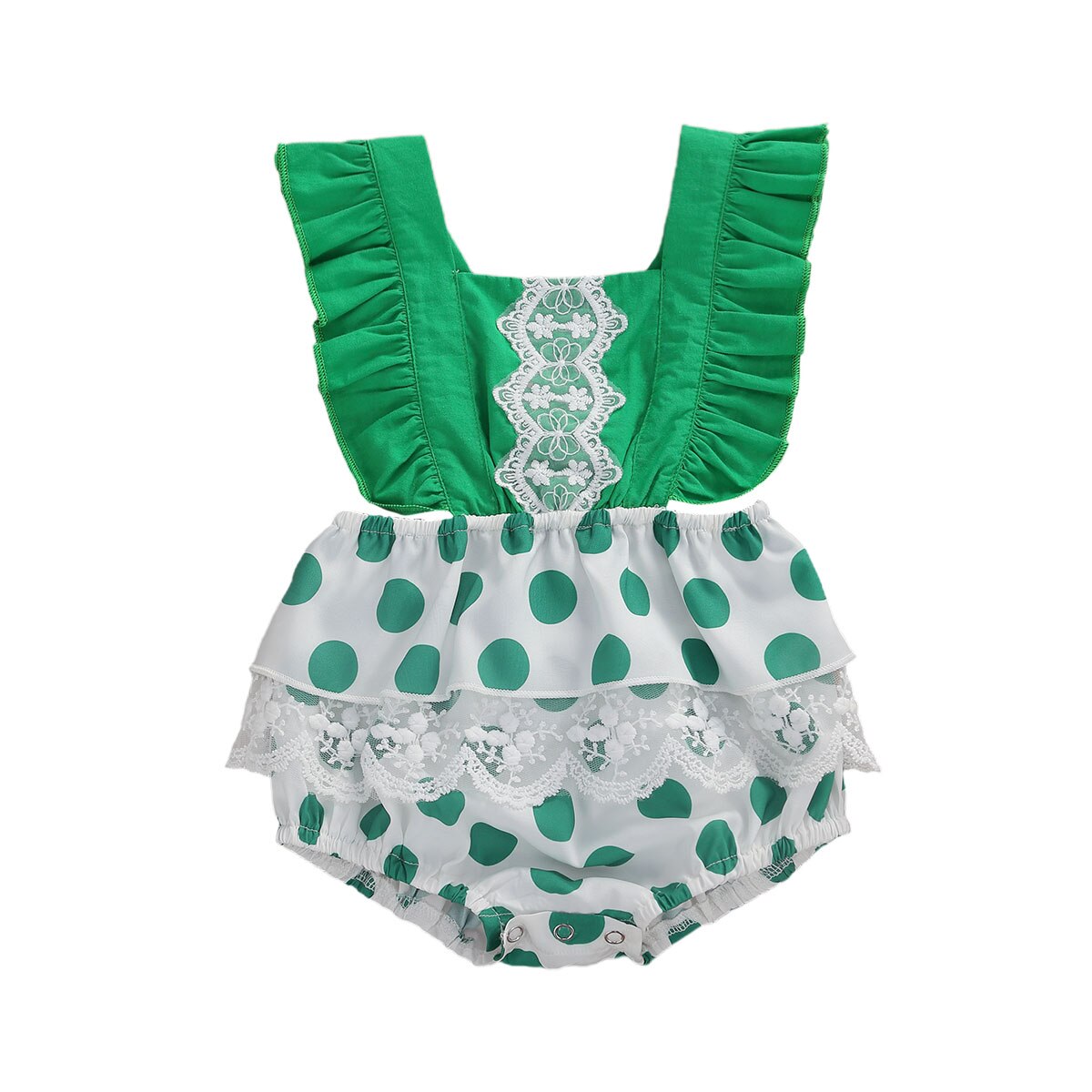 Summer Kids Girls Boys Lovely Bodysuits Lace Polka Dot Print Ruffles Short Sleeve Jumpsuits Outfits 0-24M: A / 12M
