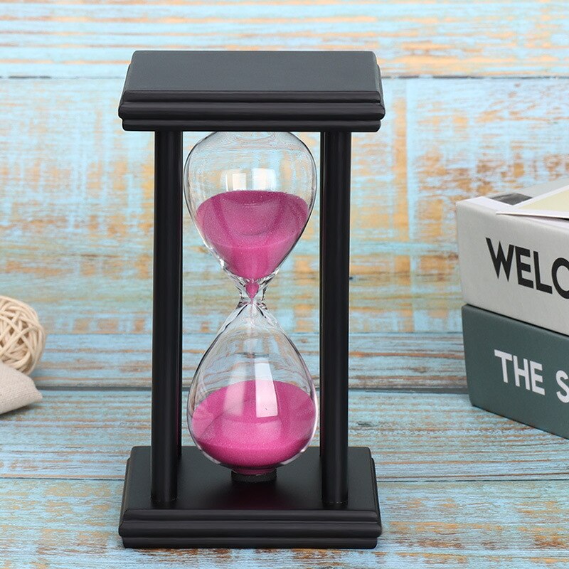45/60 Minutes Hourglass Sand Timer Kitchen School Modern Wooden Hour Glass Sandglass Sand Clock Tea Timers Home Decoration: Black Pink / 60mins