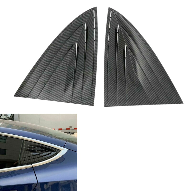 for Tesla Model 3 Carbon Fiber Style Rear Window Blinds Trimming Accessories 2Pc Black