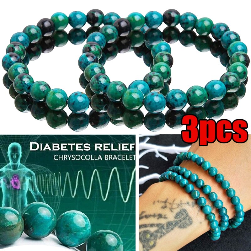 1/3Pcs Chrysocolla Malachiet Armbanden Voor Vrouwen Mannen Natuursteen Kralen Armband Ronde Vorm Diabetes Relief Armband Sieraden