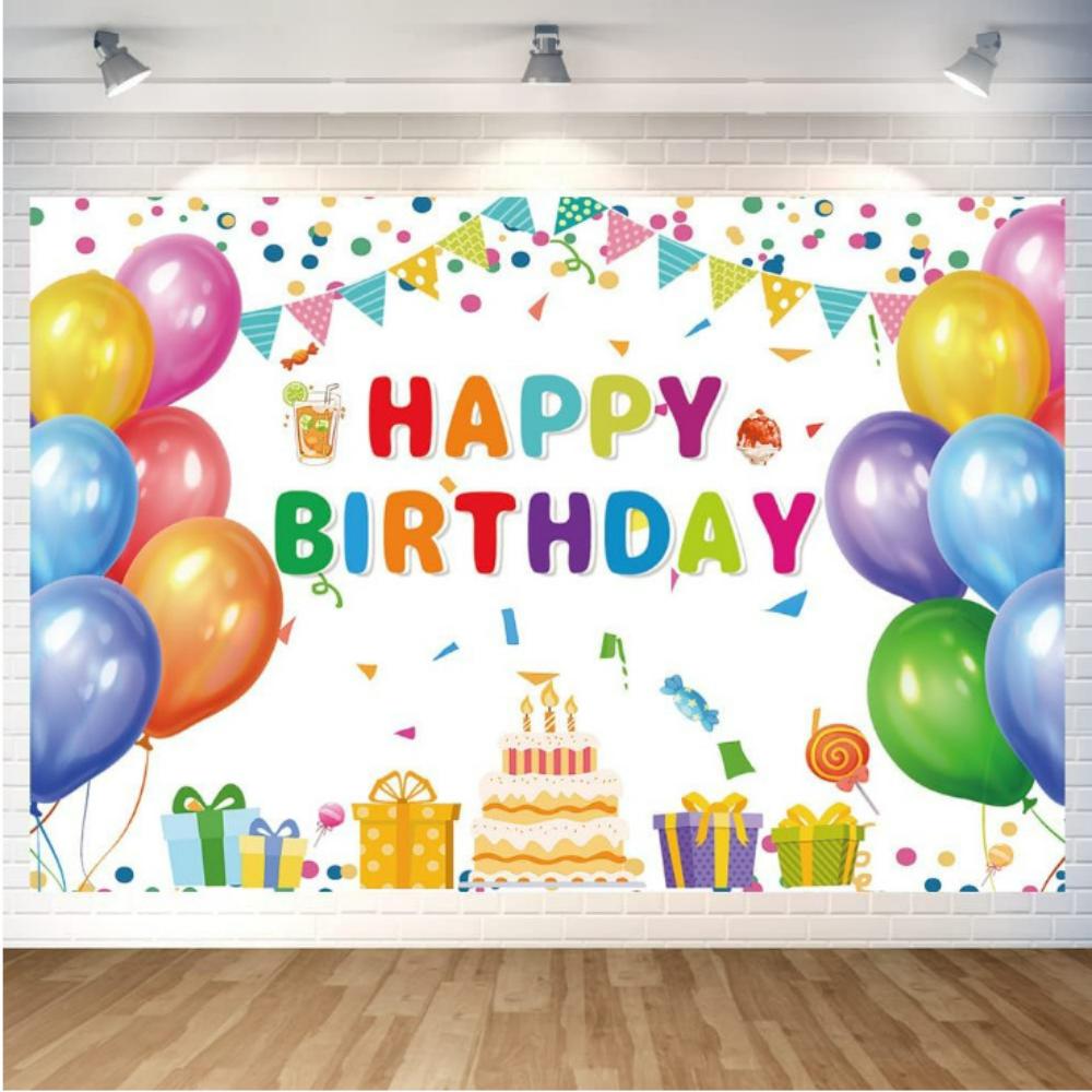 Fondo de feliz cumpleaños para niños, telón de tela, cortina de puerta, decoración de de primer cumpleaños, Fondo de foto de un pastel, globos de colores: M / Gris oscuro