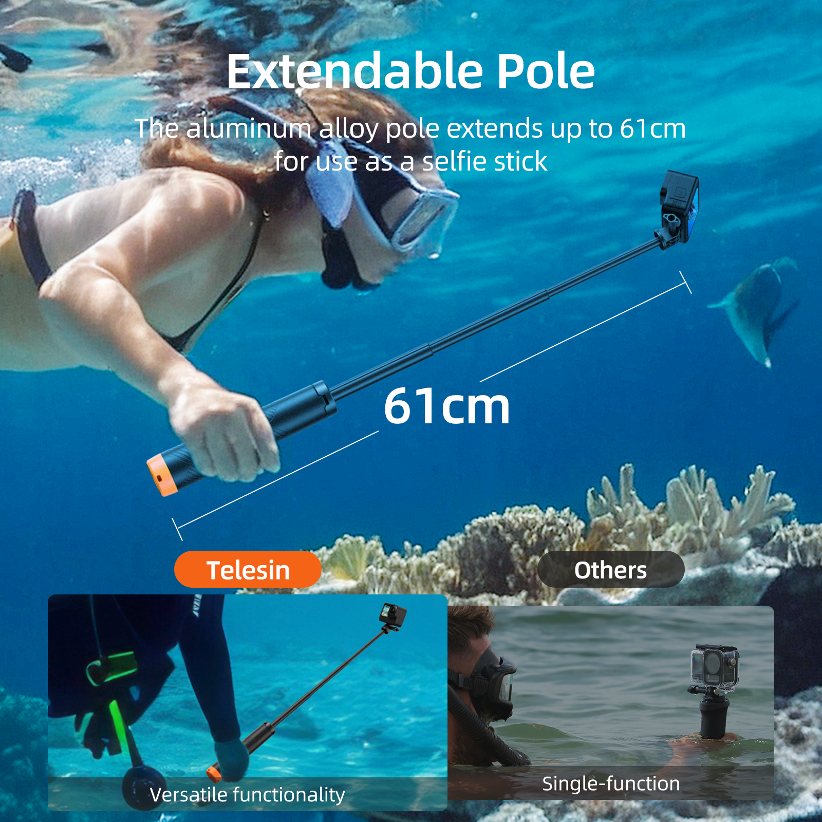 TELESIN podwodny drążek wypornościowy nurkowanie wysuwany statyw do selfie dla Gopro Insta360 DJI OSMO akcesoria do kamer akcji