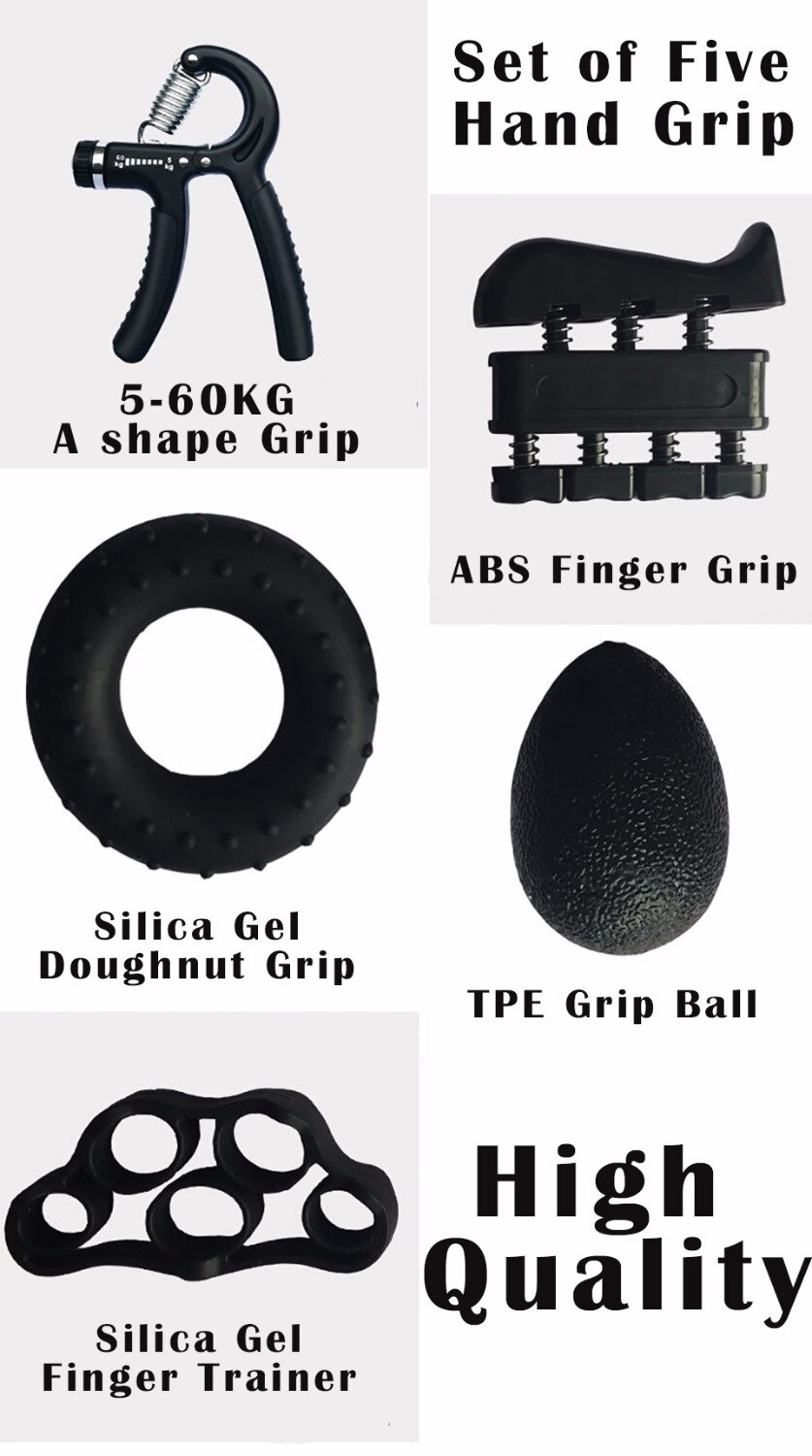 5 stykker håndgreb træner sæt finger modstandsbånd gummiring justerbar 5-60kg tunge greb fingre træningskugle