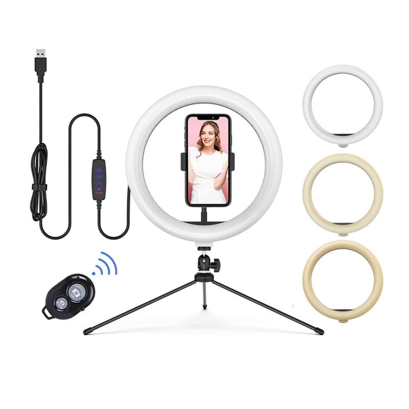 Multi-Standard Arc Ring Light Multi-Function LED Fill Light USB Dimmable Black And White Ring Flash With Remote Control: 8inch