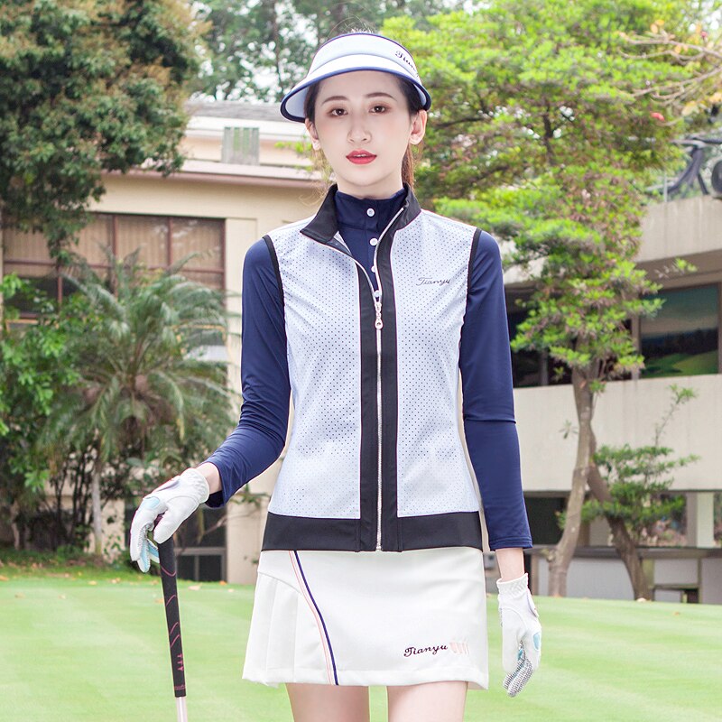 Golftrøjer dametoppe ærmeløs golfbeklædning fuld lynlås slank skjorte damer komfortable simple vest sportstøj polo veste: Hvid / S