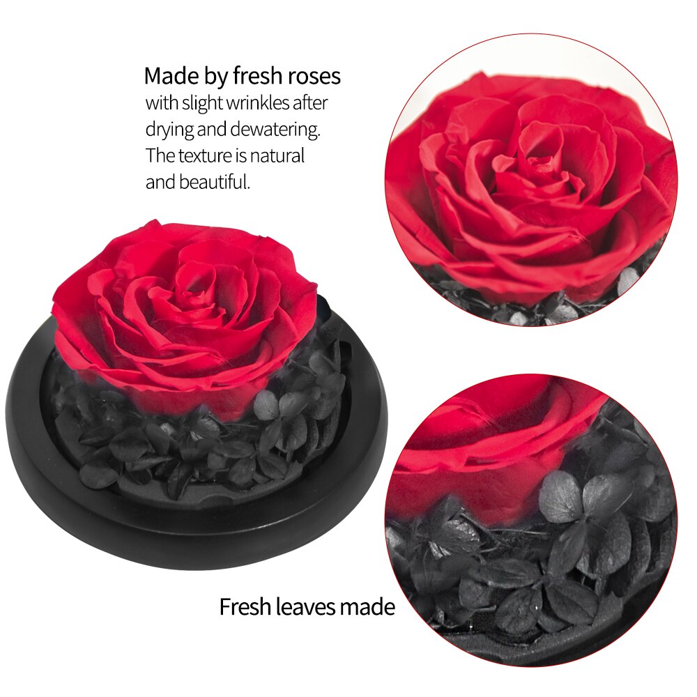 AINYROSE fleur de Rose artificielle en dôme de verre avec lumière LED boîte lampe de nuit Rose éternelle d'anniversaire de mariage pour fille
