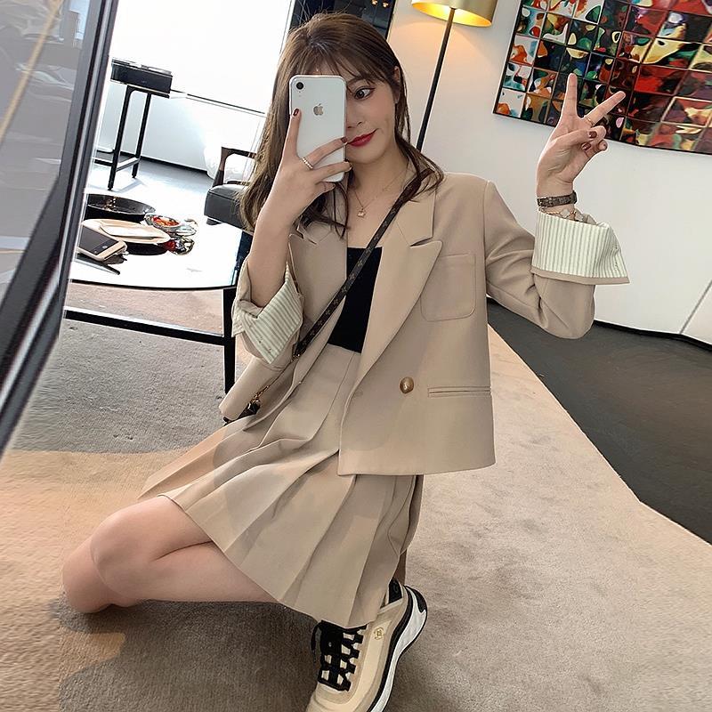 Temperamento de altura curta irmã real rua frito rede profissional vermelho coreano estilo terno saia duas peças terno feminino