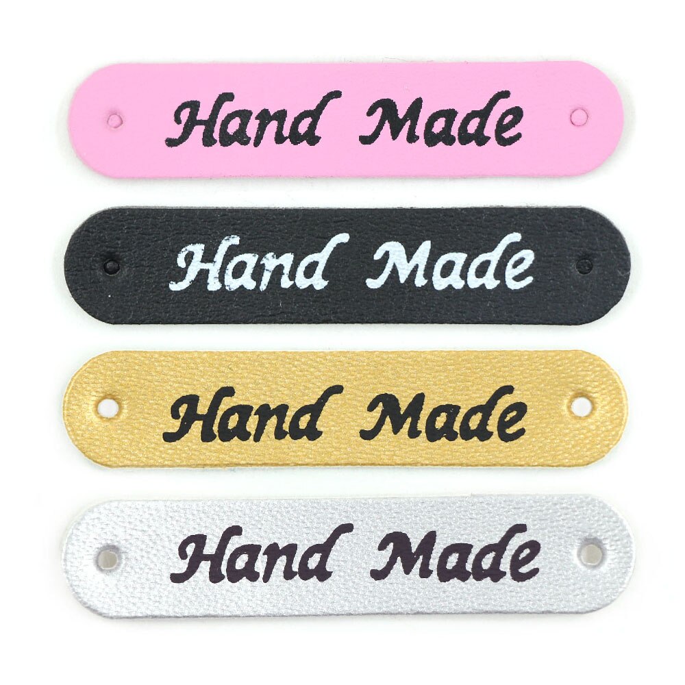 50 st 49 x 10mm handgjorda etiketter handgjorda etiketter syntetiskt pu läder tag diy handarbete lapptäcke sy på etikett för klädväskor hatt