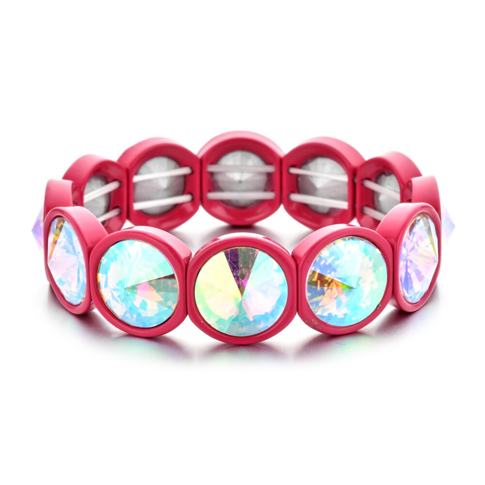 ZMZY, pulsera elástica de cristal grande bohemia Vintage hecha a mano, brazalete elástico esmaltado, pulsera de cuentas de azulejo de arcoíris para joyería de mujer: Bañado en rodio de imitación