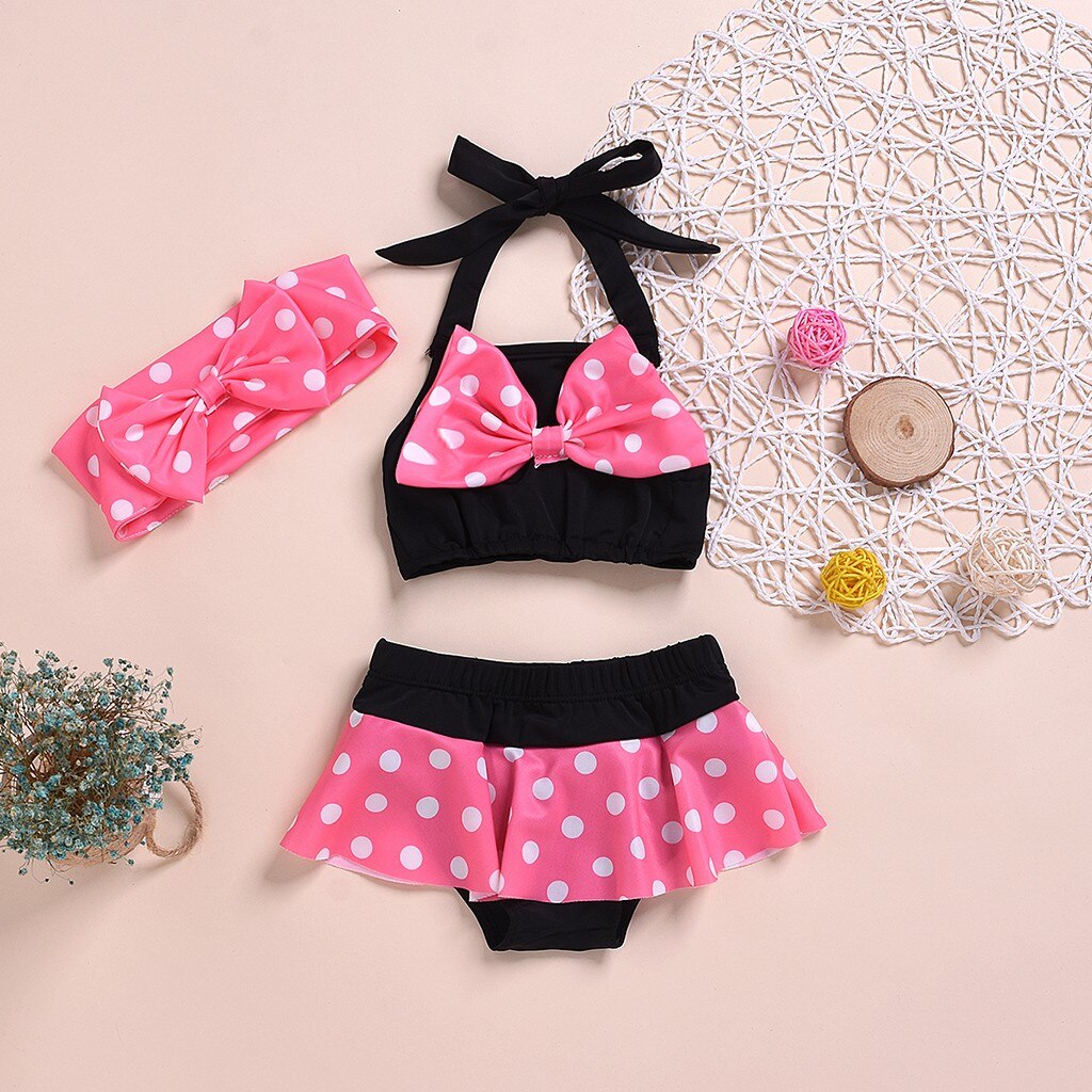 Baby Kids Girl Summer Ruffle Suspender Dot Printed Bikini Swimwear Swimsuit Set Printed Bodysuit Maillots de bain pour enfants#2