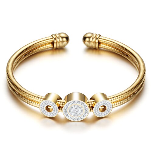 Ajustável aberto aço inoxidável pulseira pulseiras 3 cor manguito pulseira para mulher jóias presente para mulher: gold