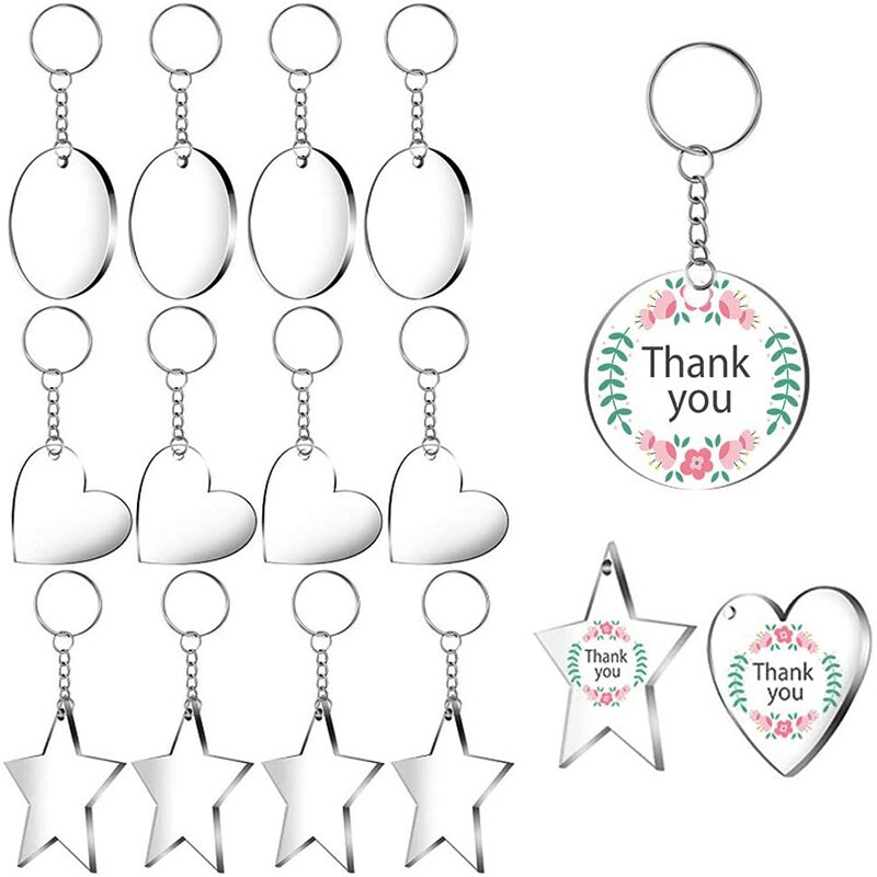 72 Pieces Acrylic Transparent Discs,Blanks Charms and Tassel Pendants, Keyring with Chain for DIY Crafts Jewelry Making