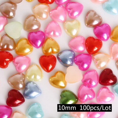 Tilfældig blandet farve 50-300 stk  (3-12mm)  flatback hjerteform plast abs efterligning perleperler til diy håndværk scrapbog dekoration: Blandet farve 10mm