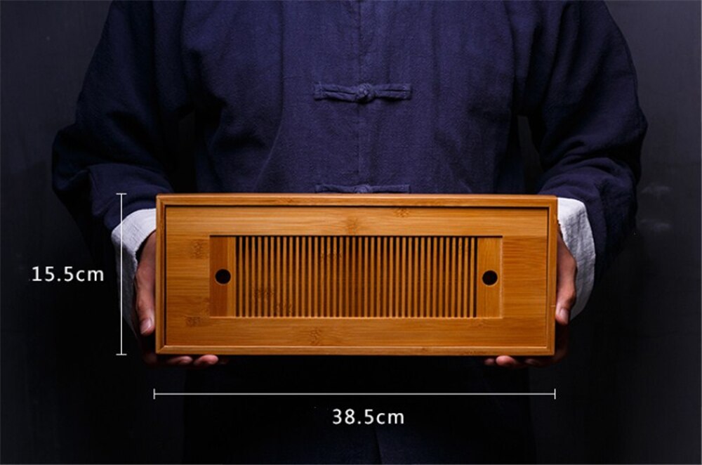 Chinese Kung Fu Natural Bamboo Tea Trays with Drainage Water Storage Drain Plate Travel Tea Board Tea Tray Teaware: 3
