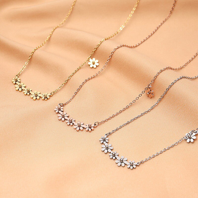 Ghidbk Koreaanse Drie Kleuren Sun Flower Daisy Hanger Dunne Ketting Voor Vrouwen Rvs Non Vervagen Dainty Choker Ins 2022