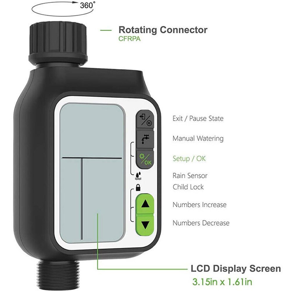 Home With Rain Sensor Tool Device Garden Water Timer Waterproof Controller Outdoor LCD Screen Automatic Irrigation Adjustable