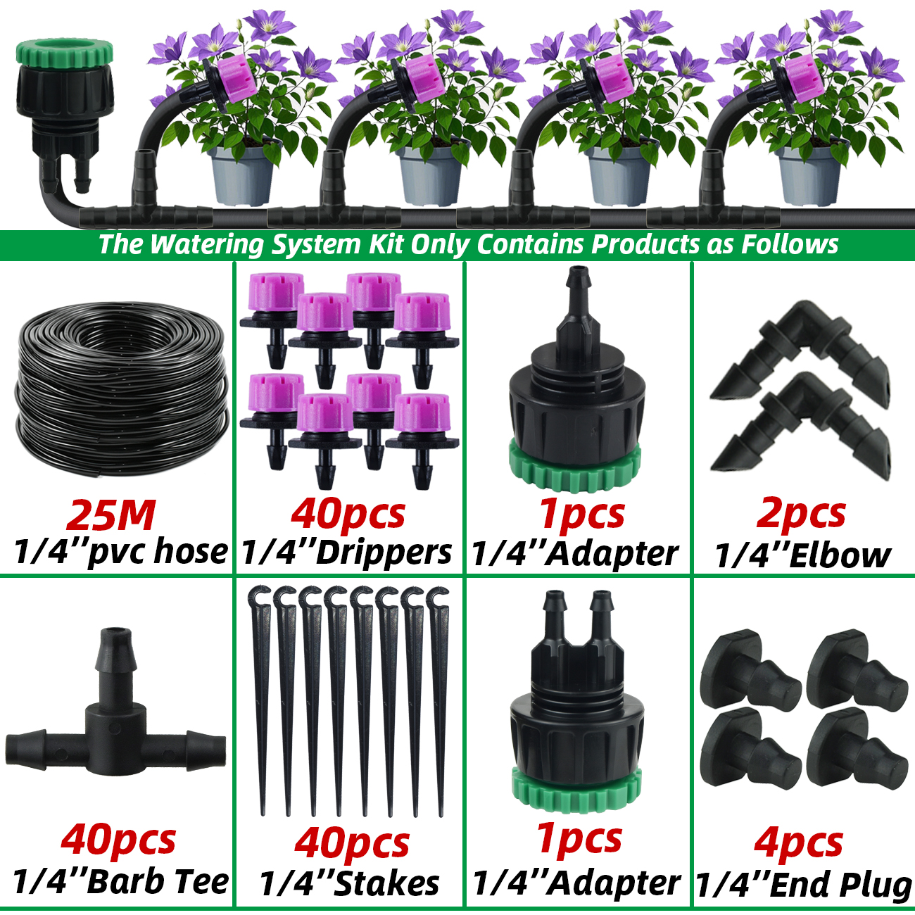 Garten 1/4'' Tropfbewsserungsset Automatisches Be...  Grandado