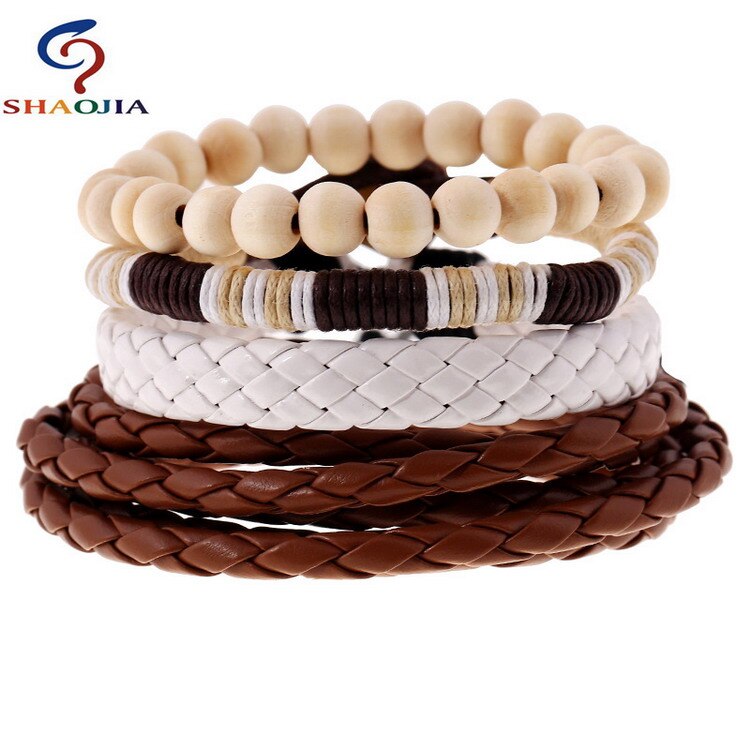 Leren armbanden sieraden heren modieuze jamaica armband verstelbare maat elastische kralen armband esdoornbladeren weven wikkelarmband: Tz027
