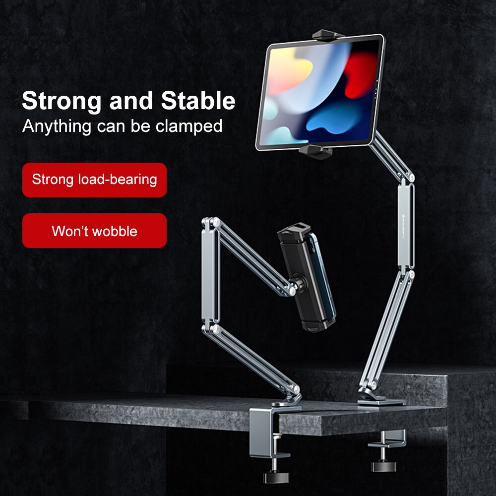 Tablet stand, adjustable aluminum phone holder, desk clamp for ipad pro 12,9, 11 mini, kindle, xiaomi mipad, lenovo desktop
