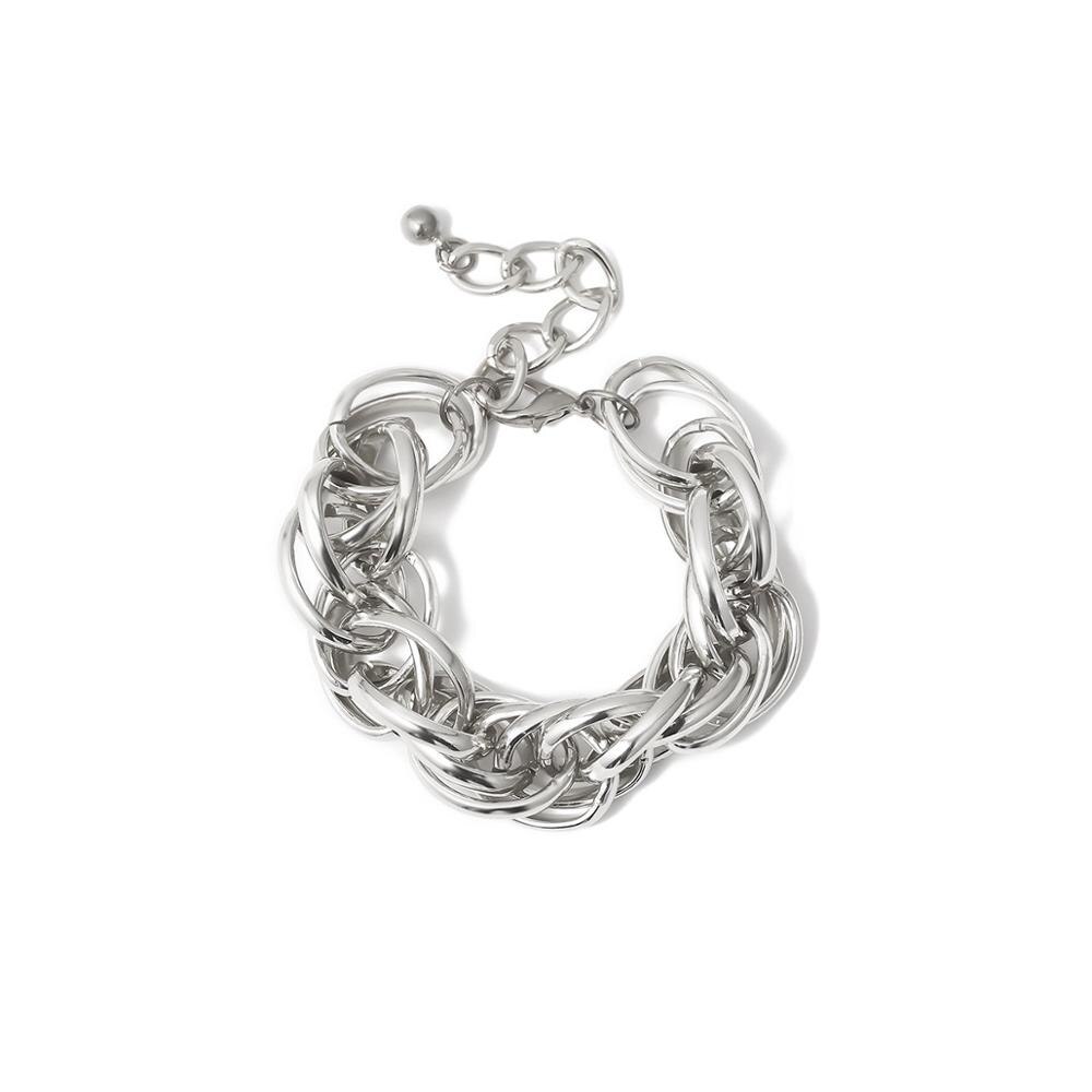 Punk Rock Exaggerated Big Link Geometric Chain Strand Bracelets Jewelry Vintage Metal Statement Bracelets Lady Femme Party: Silver Plated