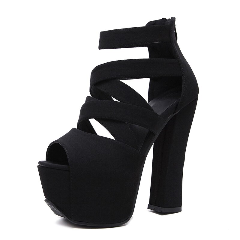 Gdgydh platå sandaler kvinnor högklackat med tjock klack mocka peep toe cross band sommar skor sandaler: 4.5