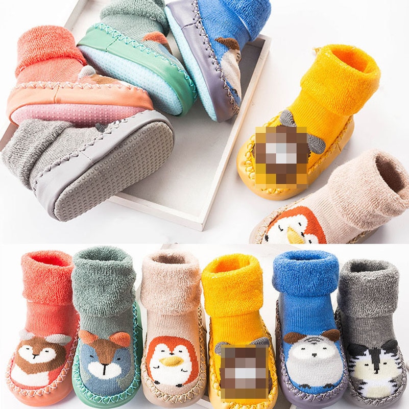 Baby Antislip Vloer Sokken Meisje Jongen Peuter Schoenen Katoen Breien Zachte Zolen Babysokjes Leren Lopen Dikke laarzen Sok