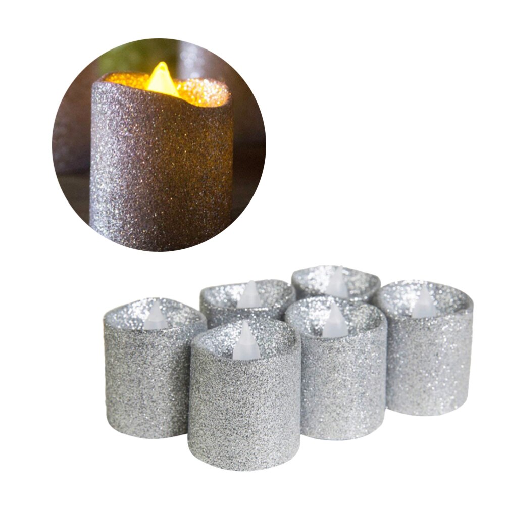 12pcs Flameless Candles Light Decorative Glitter Electric Candles for Wedding Christmas Festival Party Decoration (Golden): Silver White