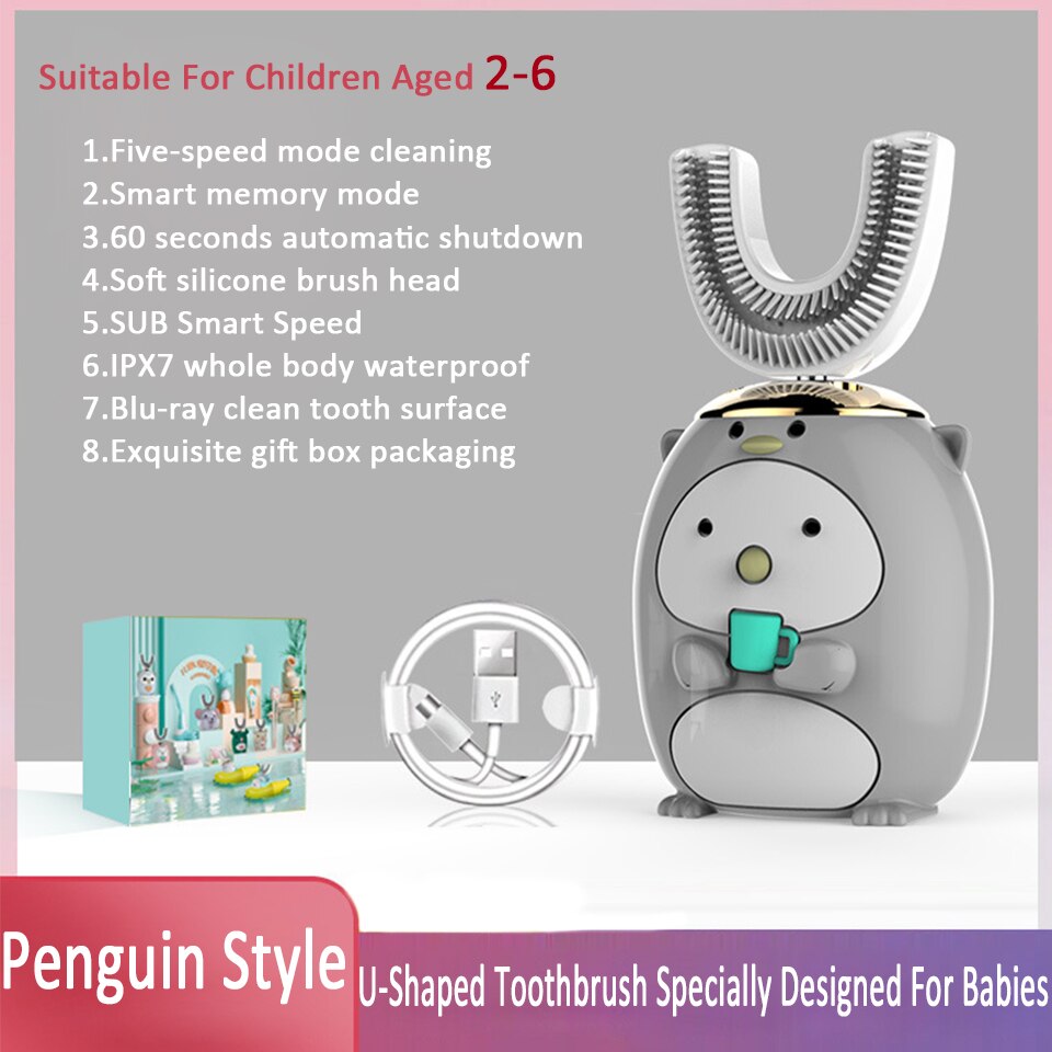 Seelaugh Kinderen Oplaadbare Elektrische Tandenborstel Relatiegeschenk Baby Benodigdheden U-Vormige Elektrische Tandenborstel: 7