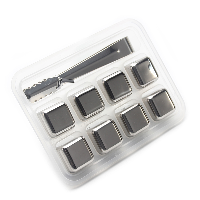 Reusable Stainless Steel Ice Cubes set, Reusable Chilling Stones for Whiskey Wine, Keep Your Drink Cold Longer, SGS Test Pass: 8 Pack with Tongs