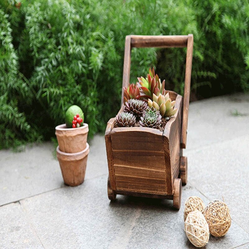 Wood Flowerpot Cartoon Cart Garden Planter Plant Window Box Trough Pot Succulent Flower Bed Plant Bed Pot Flower