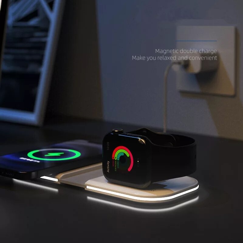15W Magnetic Wireless Charger 2-in-1 - For iPhone 12 Series, iWatch, AirPods - Foldable Magsafe Charger