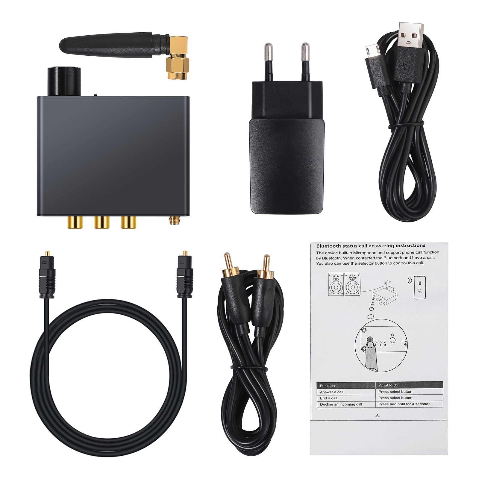 eSYNiC 192k Bluetooth-compatible DAC Converter Digital To Analog Converter 3.5mm Audio Adapter With Headphone Amp Support APT-X: EU Plug