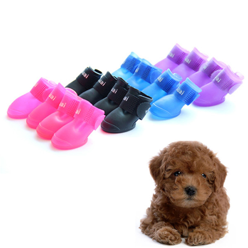 4 stk kæledyr hundesko vandtæt regn kæledyr sko til hundehvalp gummistøvler slik farve hvalp sko kæledyrsprodukter