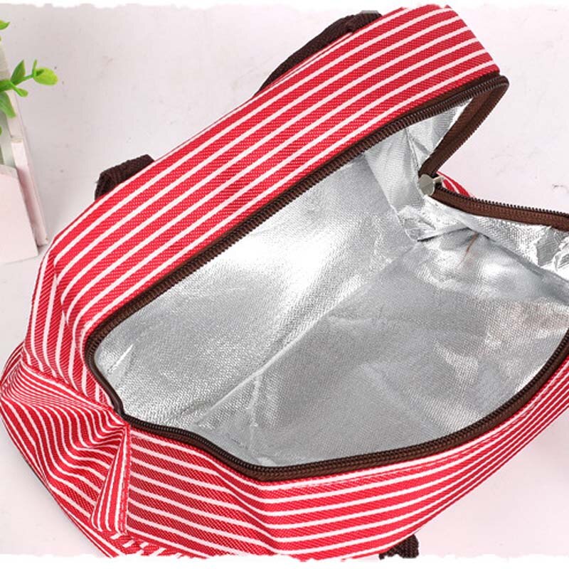 Bolsa térmica a rayas para niños, bolsas de almuerzo térmicas de aislamiento, portabotellas impermeable Madeira, Bolsa de almacenamiento de alimentos, Hobos