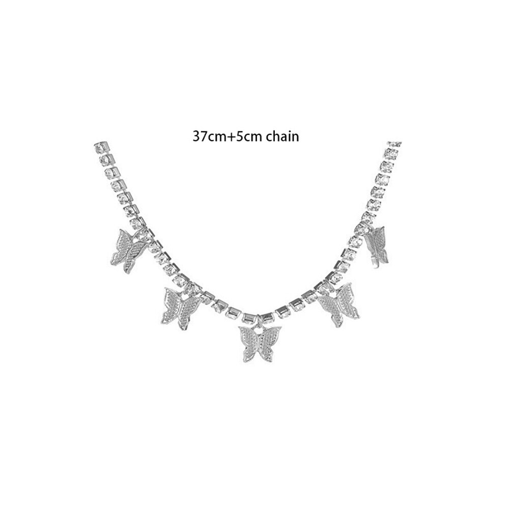 Shining CZ Cute Butterfly Pendant Charm Clavicle Choker Butterfly Necklace for Jewelry Women Girl